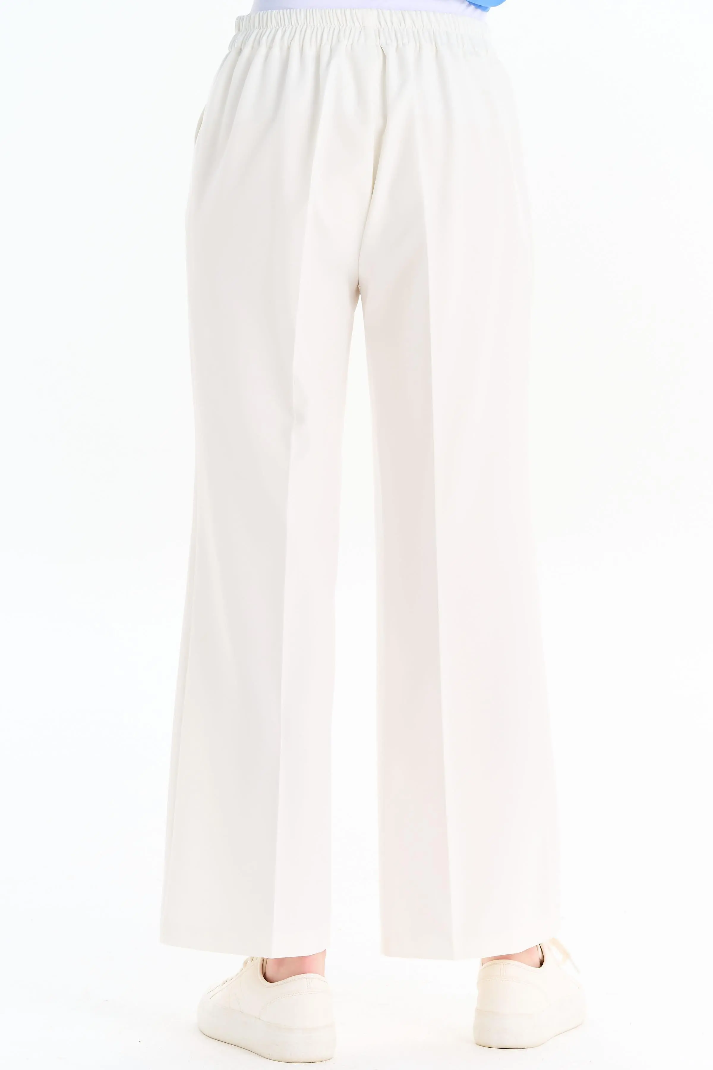 Beli Lastikli Culotte Pantolon - Ekru - Image 4