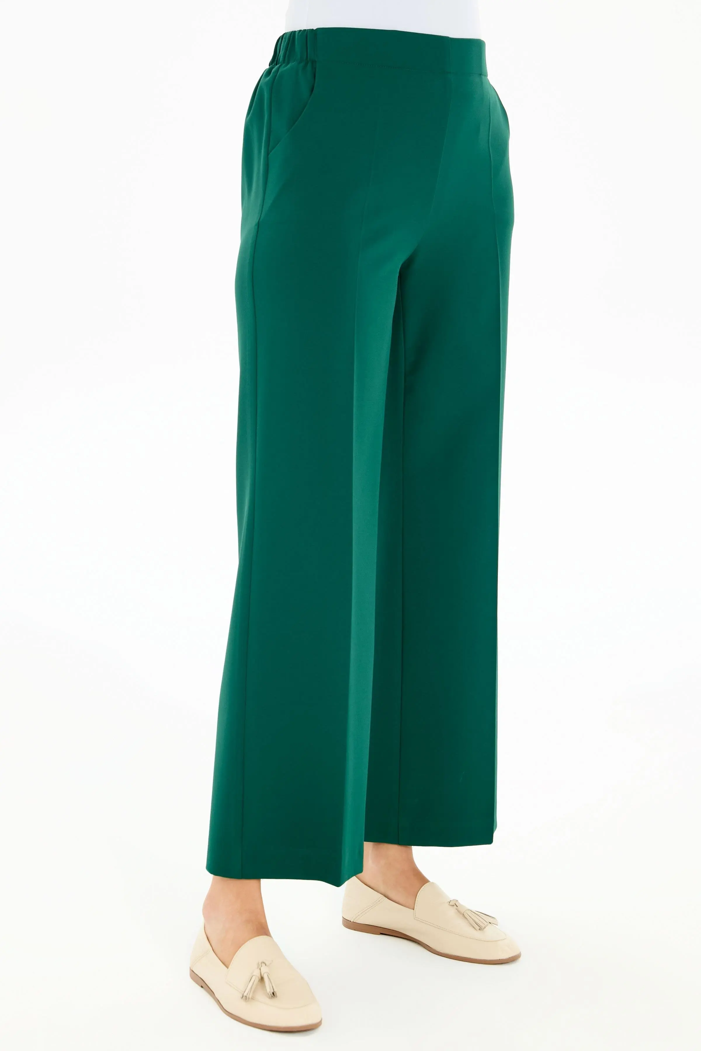Beli Lastikli Culotte Pantolon - Yeşil - Image 4