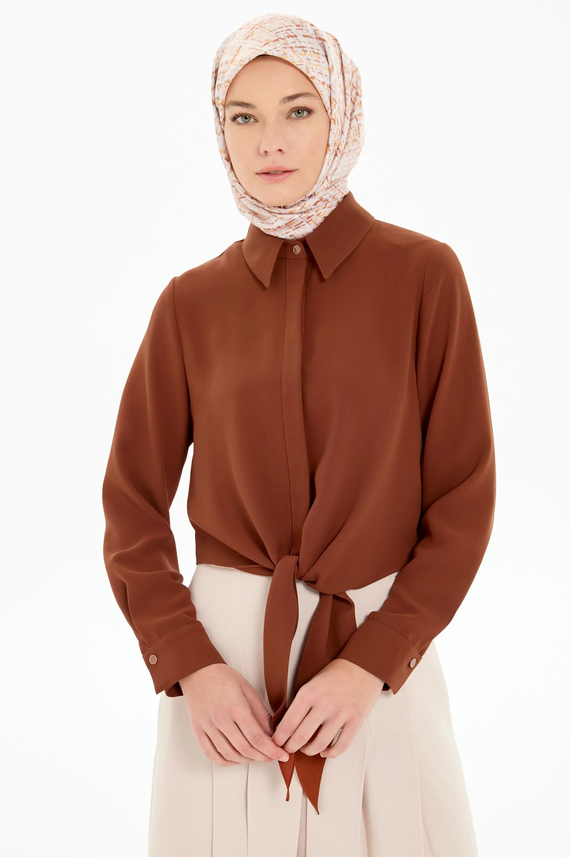 Büyük Beden Pili Detaylı Etek - Bej - Image 3