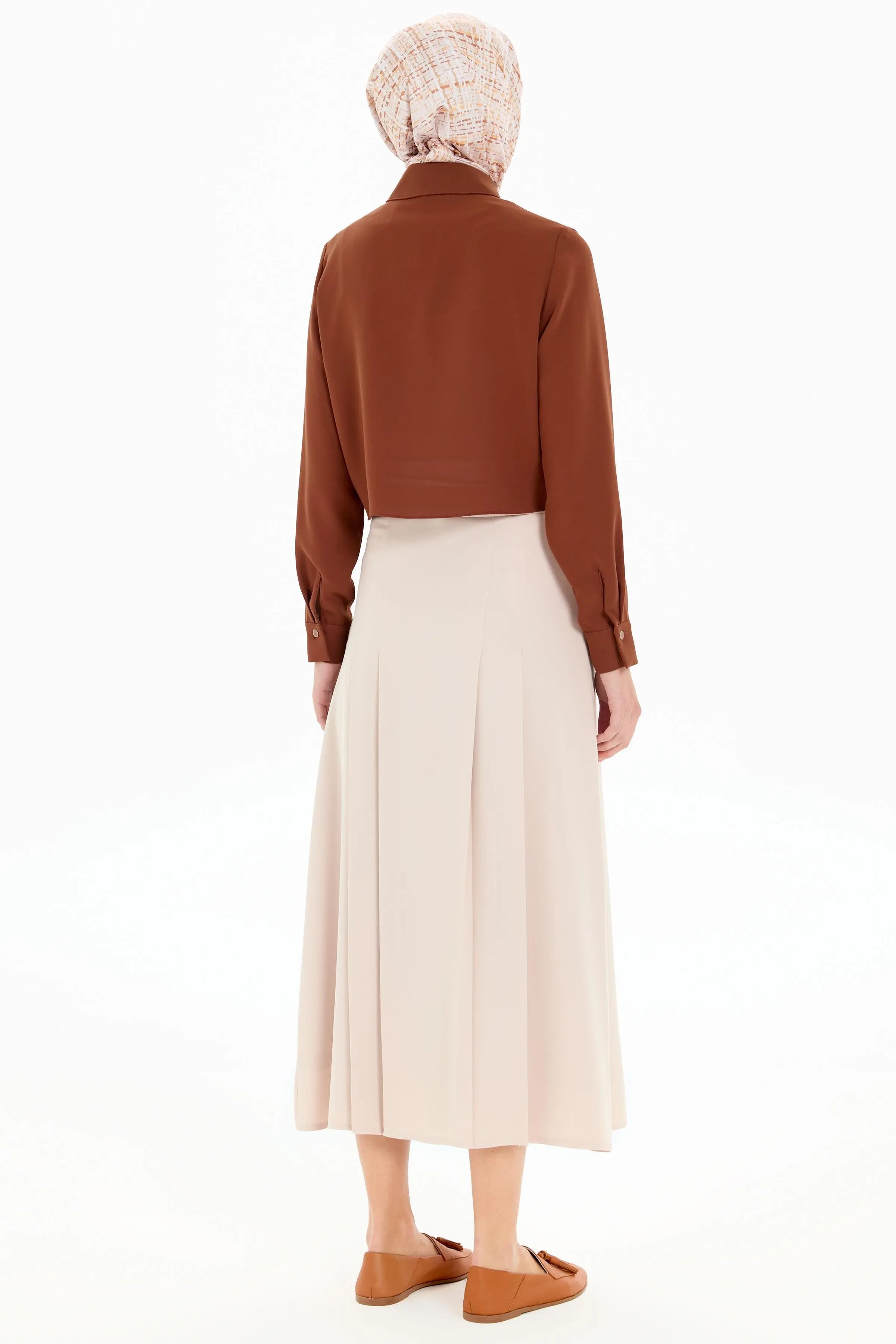 Büyük Beden Pili Detaylı Etek - Bej - Image 4