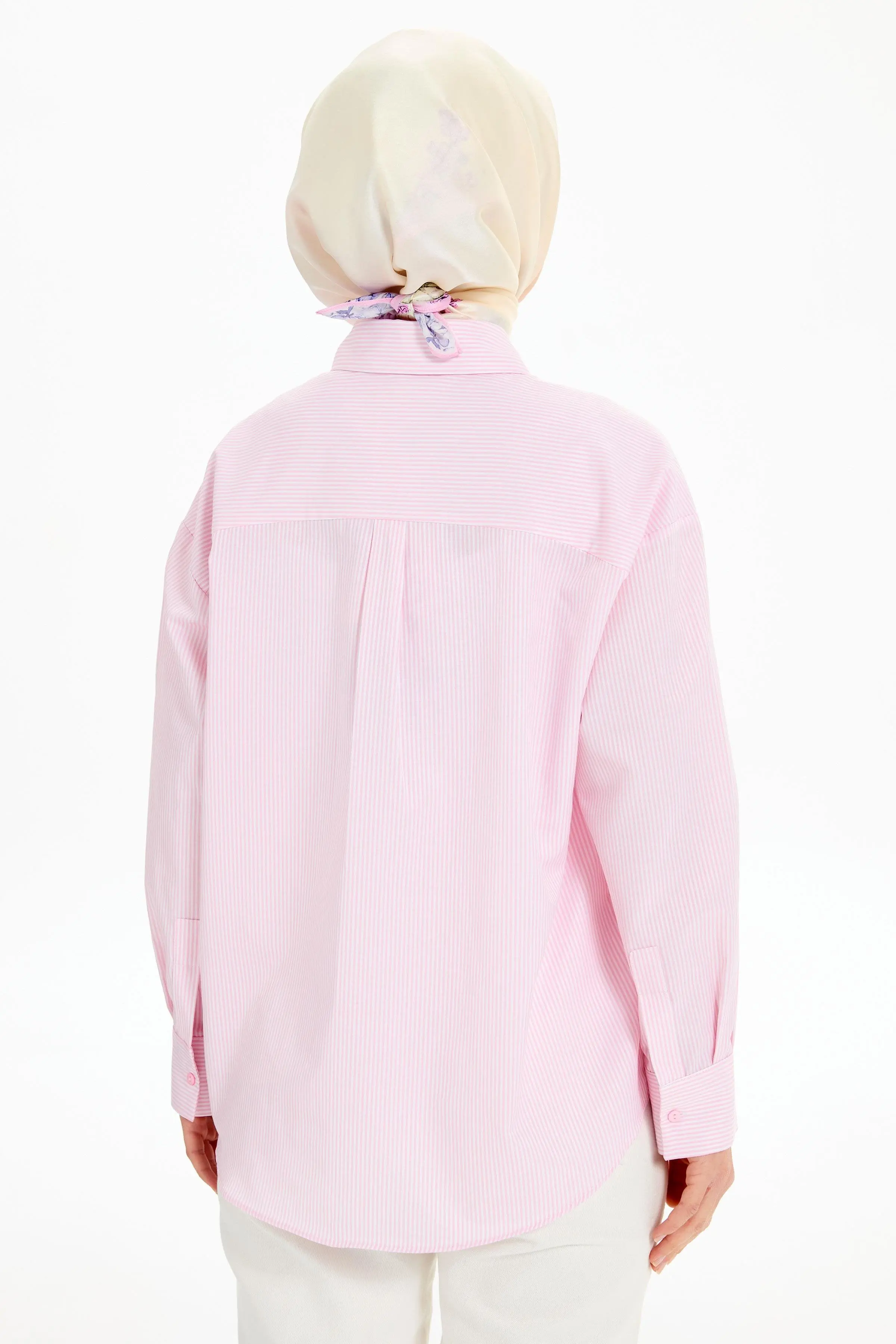 Cep Detaylı Çizgili Gömlek - Pembe - Image 5