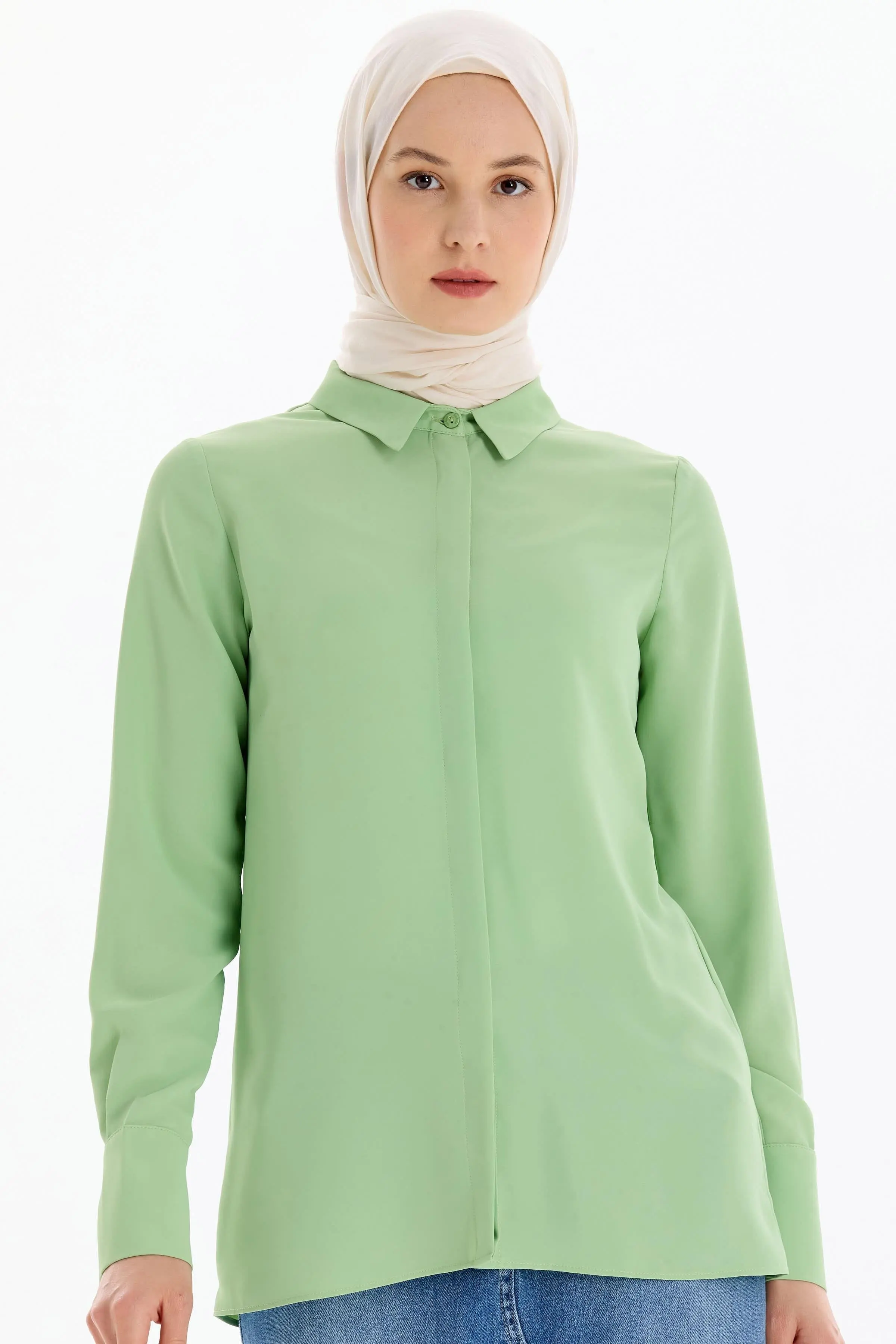 Gizli Patlı Basic Gömlek - Mint - Image 3