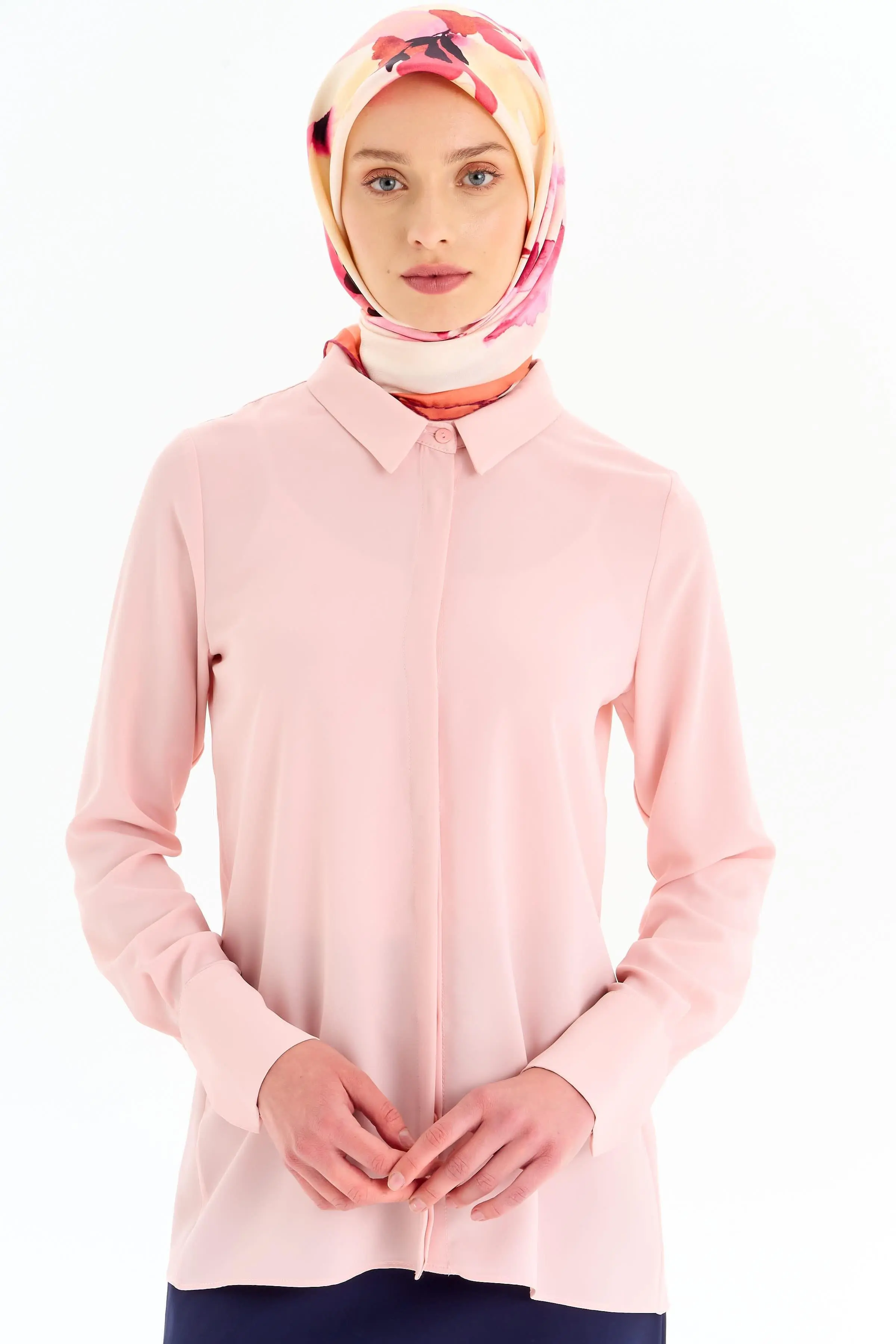 Gizli Patlı Basic Gömlek - Pudra - Image 3