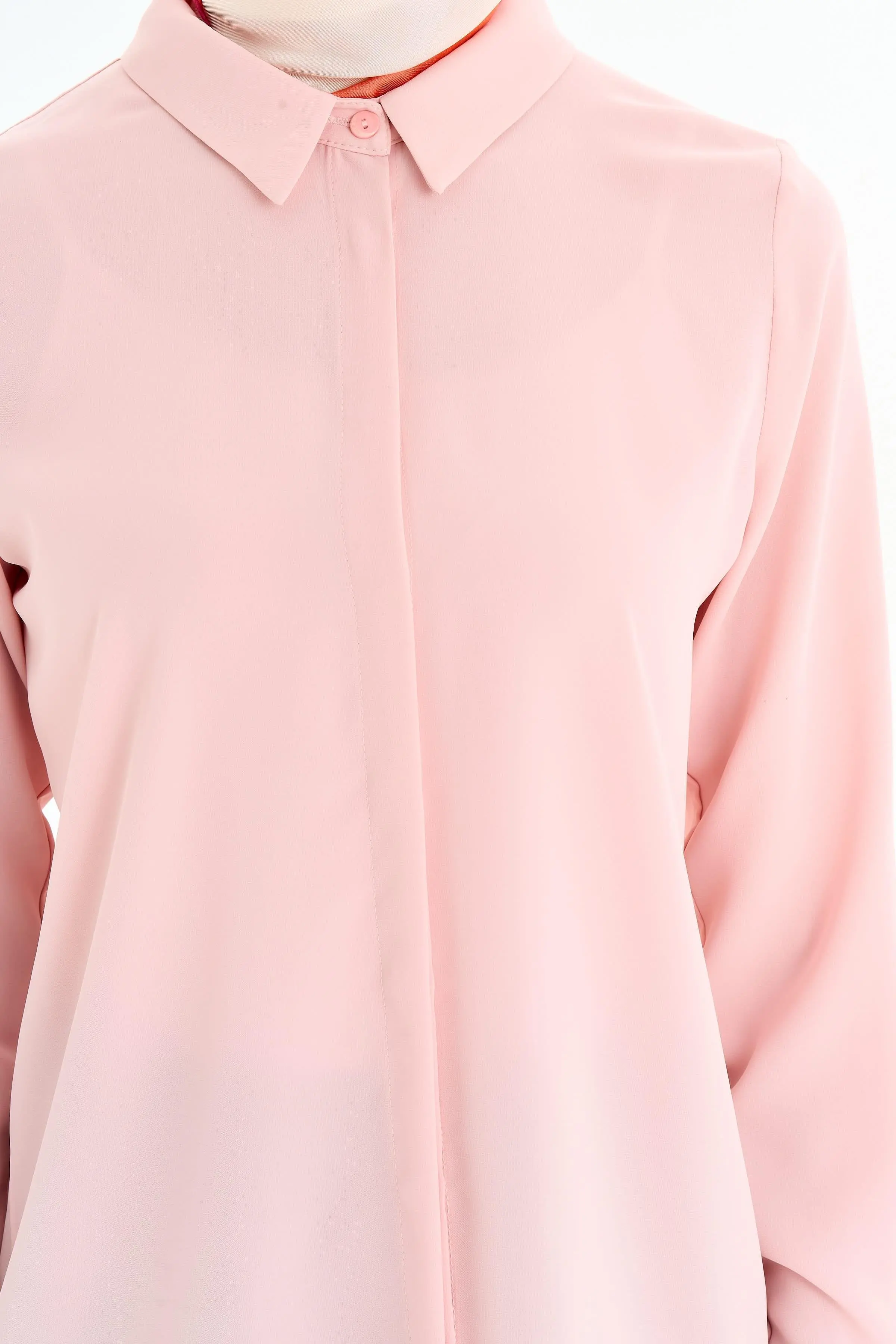 Gizli Patlı Basic Gömlek - Pudra - Image 4