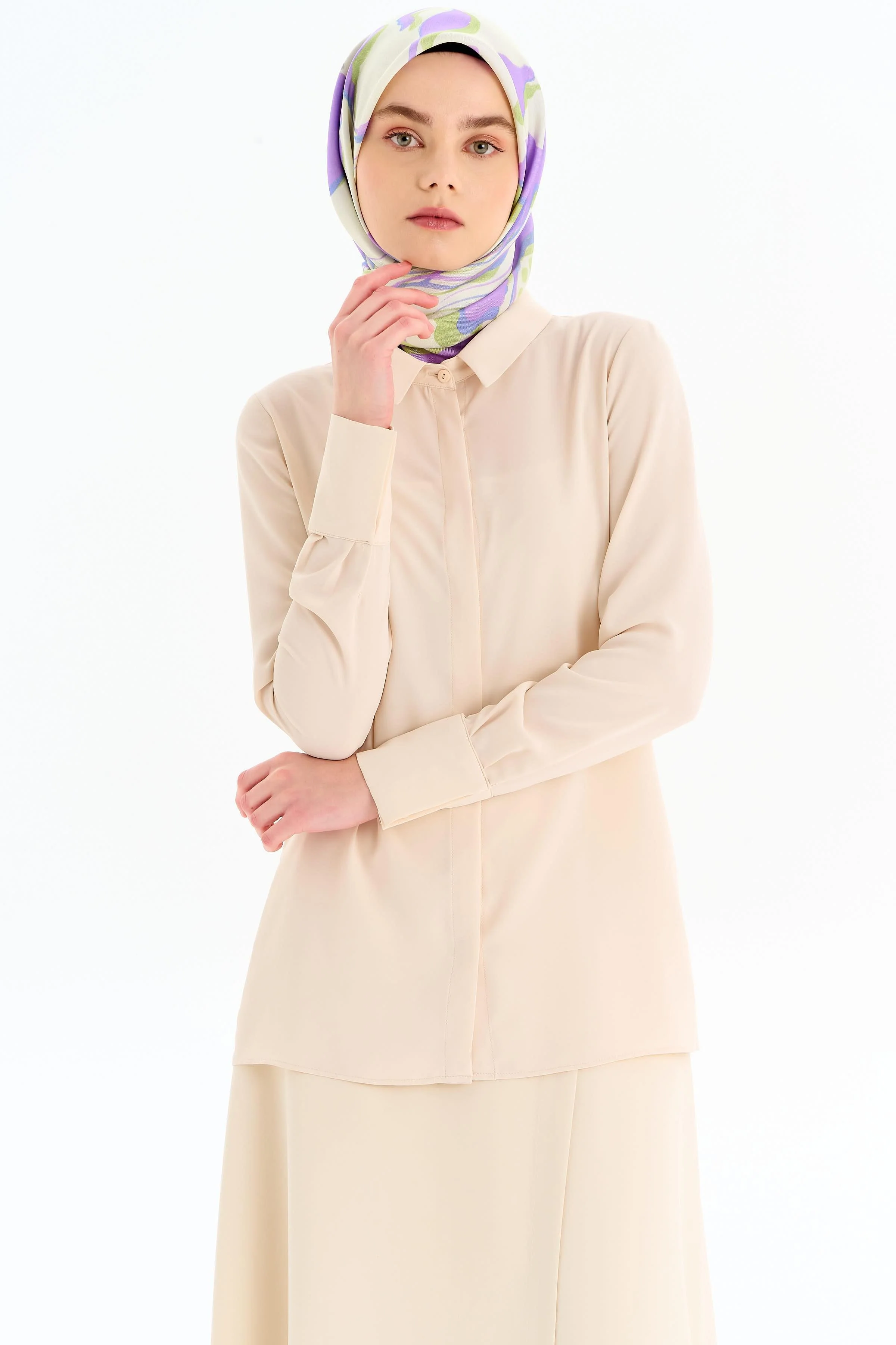 Gizli Patlı Basic Gömlek - Taş - Image 3