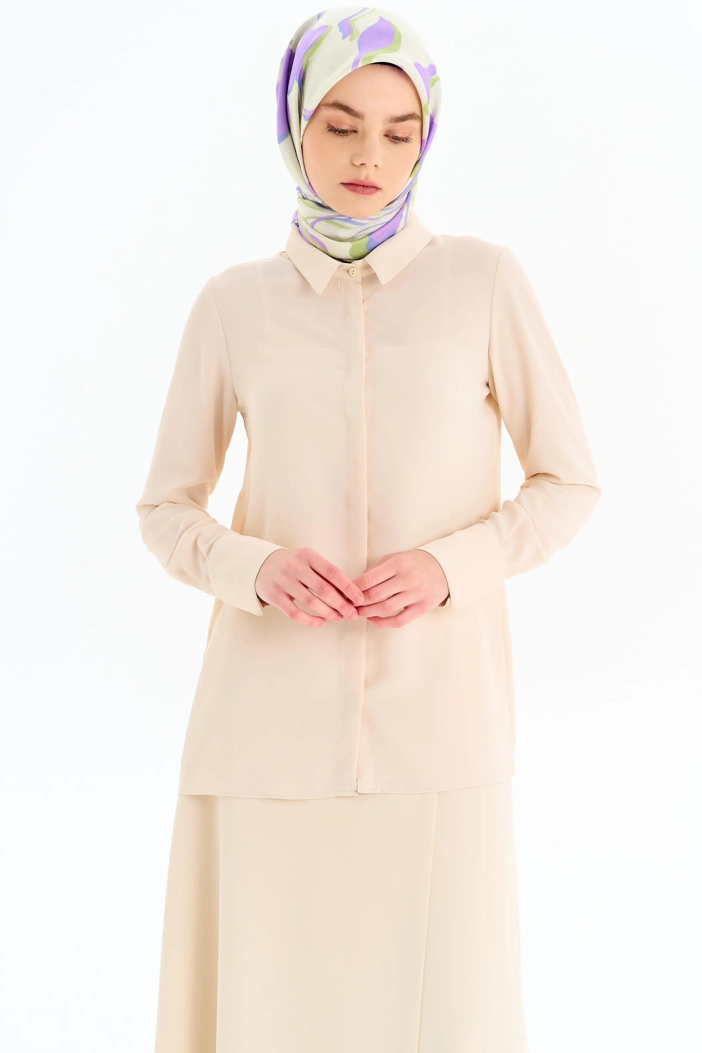 Gizli Patlı Basic Gömlek - Taş - Image 4