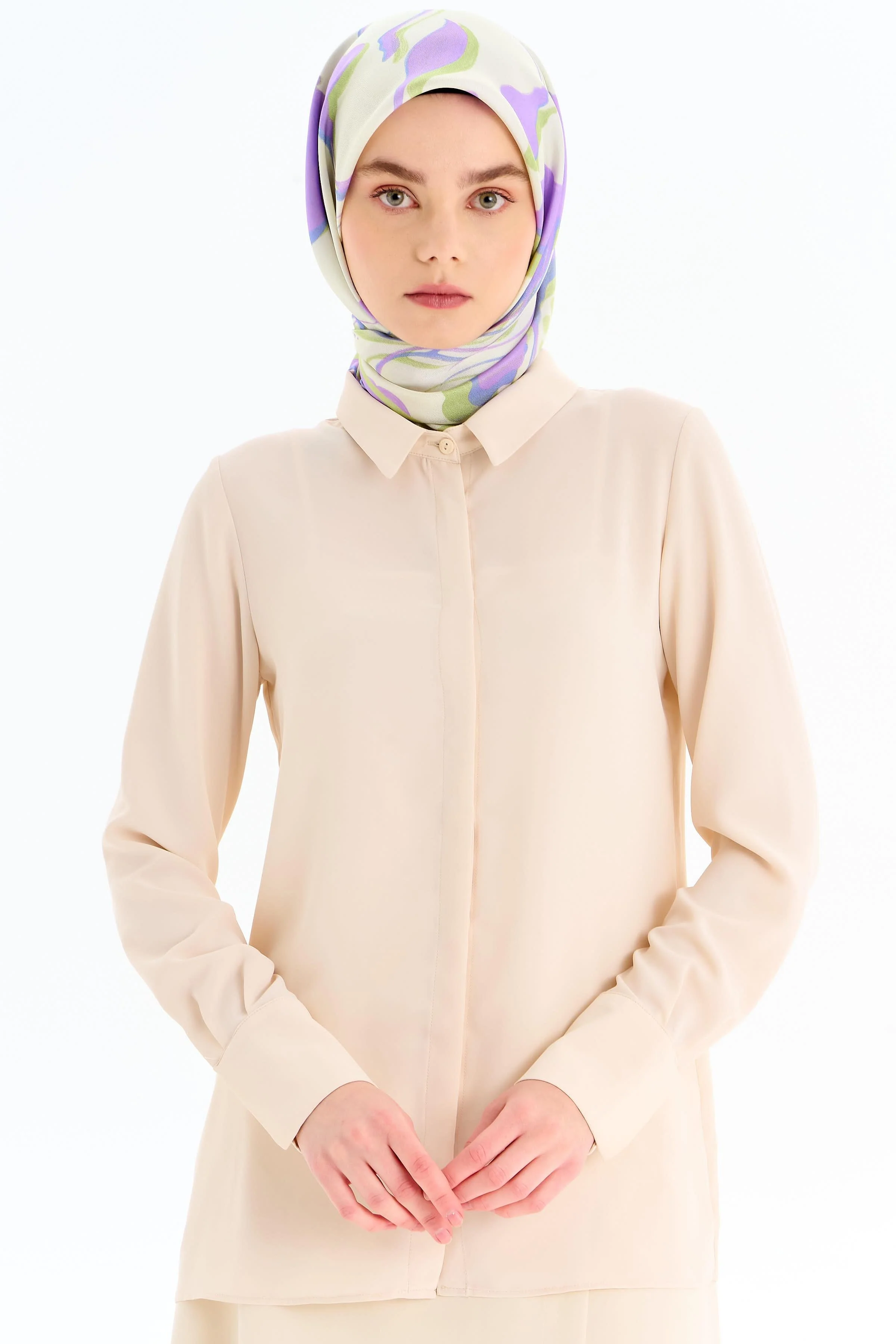 Gizli Patlı Basic Gömlek - Taş - Image 5