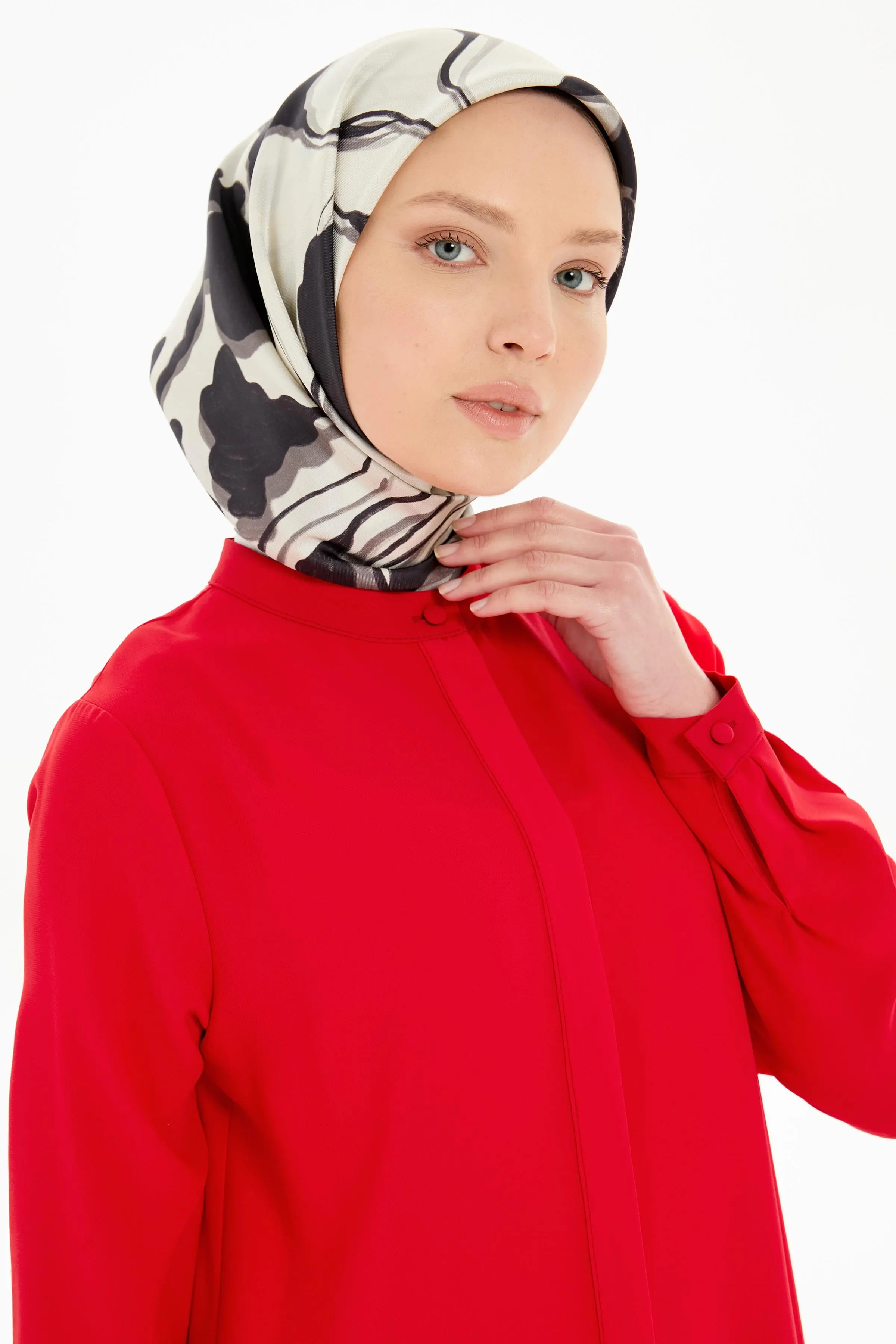 Hakim Yaka Gizli Patlı Tunik - Kırmızı - Image 3