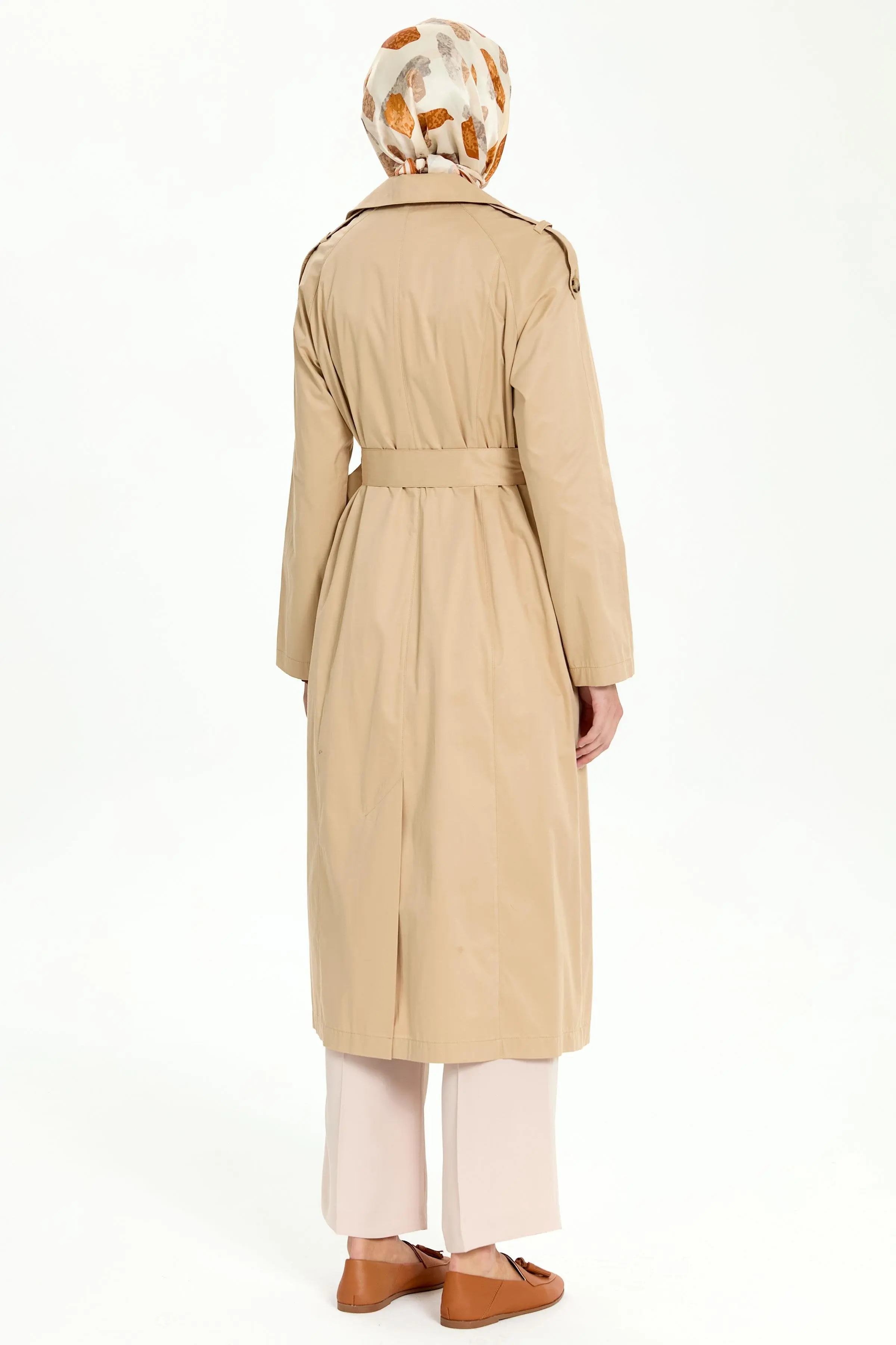 Kemerli Apoletli Trençkot - Bej - Image 4