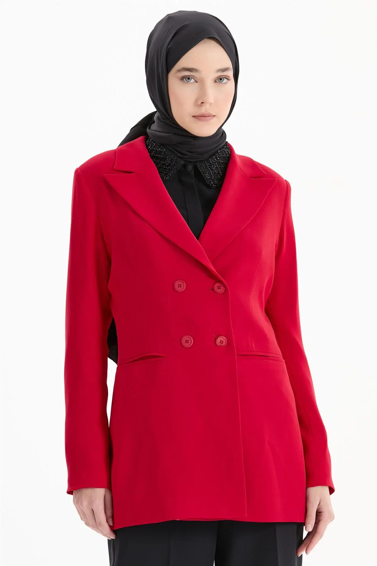 Kruvaze Basic Ceket - Kırmızı - Image 3