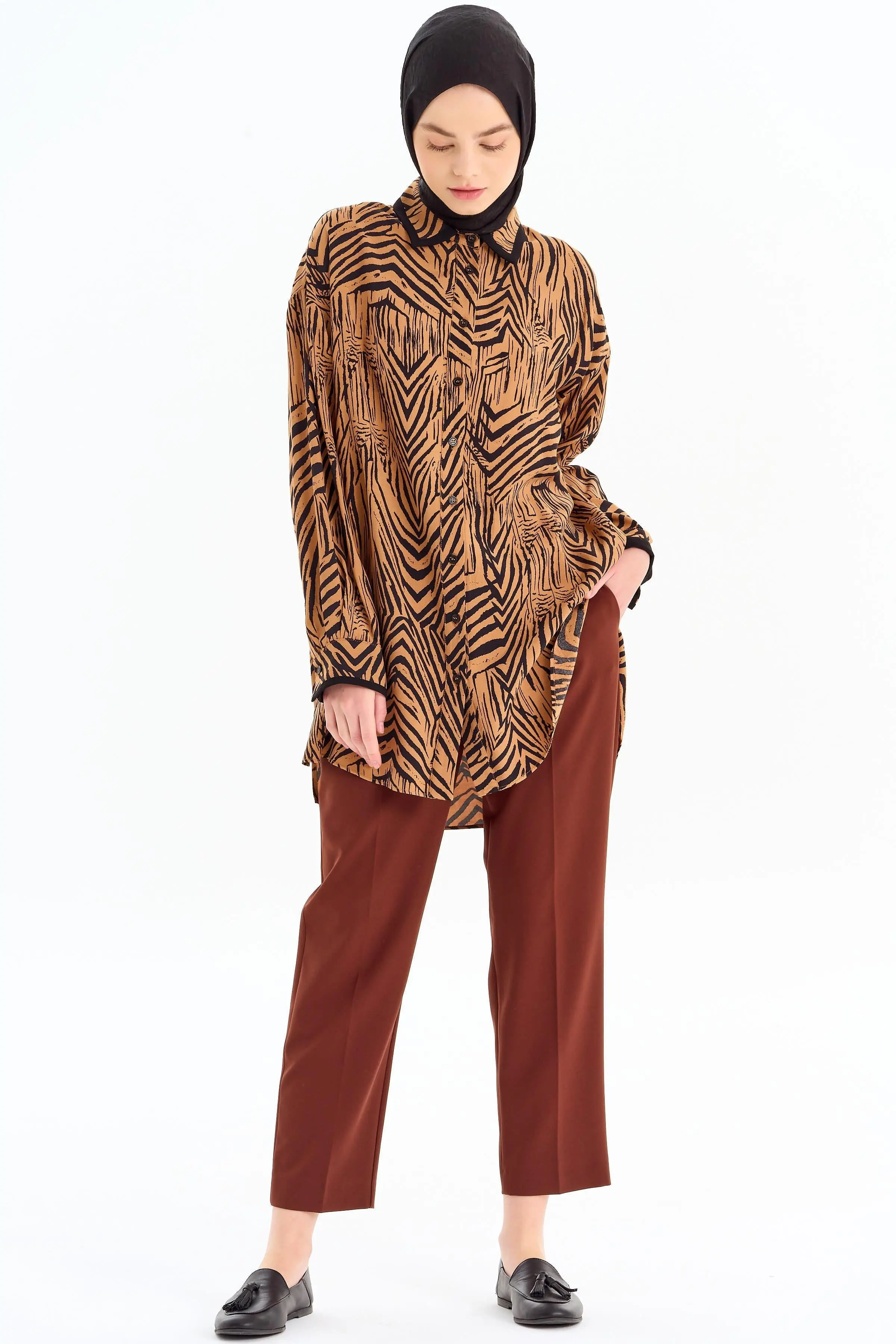 Tek Pile Basic Pantolon - Kahve - Image 4