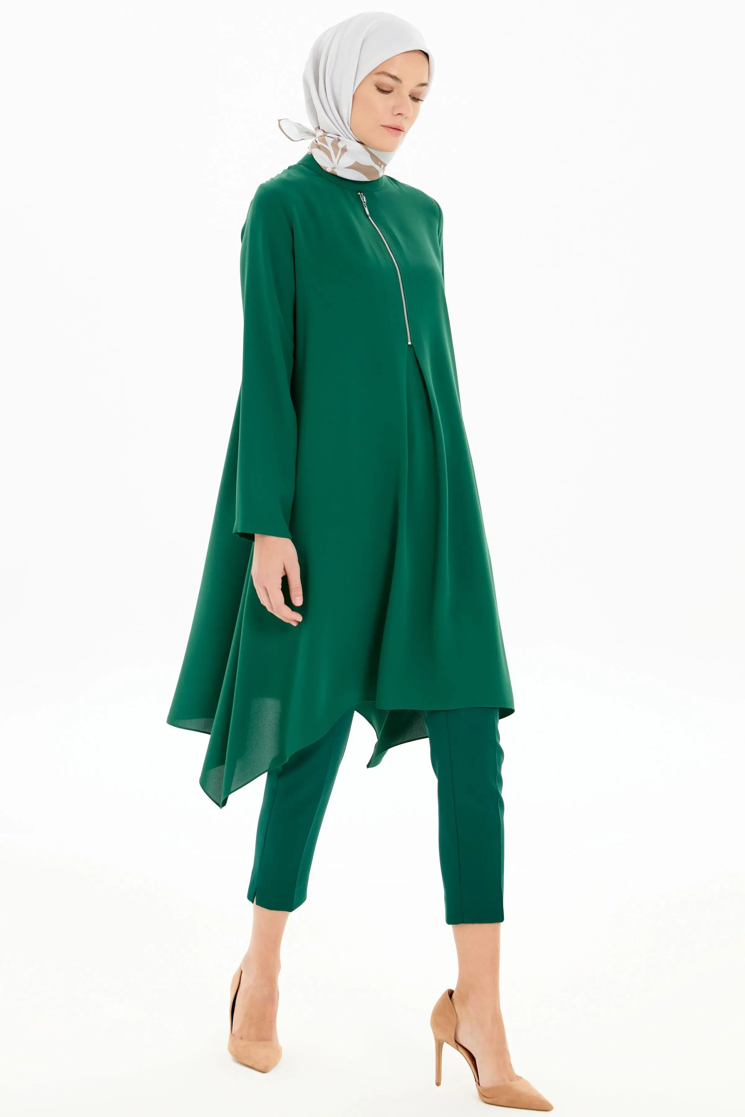 Yüksek Bel Basic Pantolon - Yeşil - Image 3